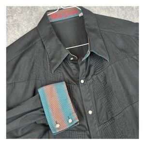 Robert Graham Shirt Mens 2XL Black Classic Fit Embroidered‎ Pintuck Detail